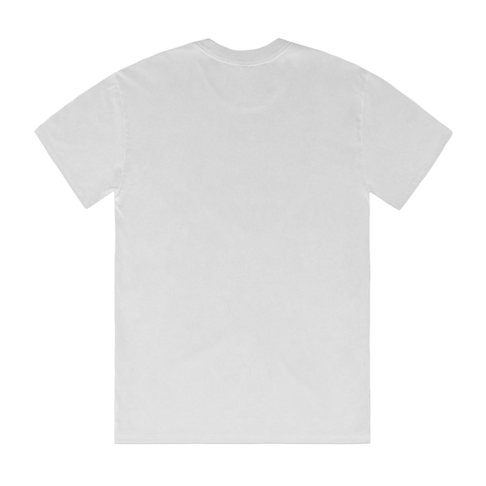 Back view of a white shortsleeve unisex T-Shirt