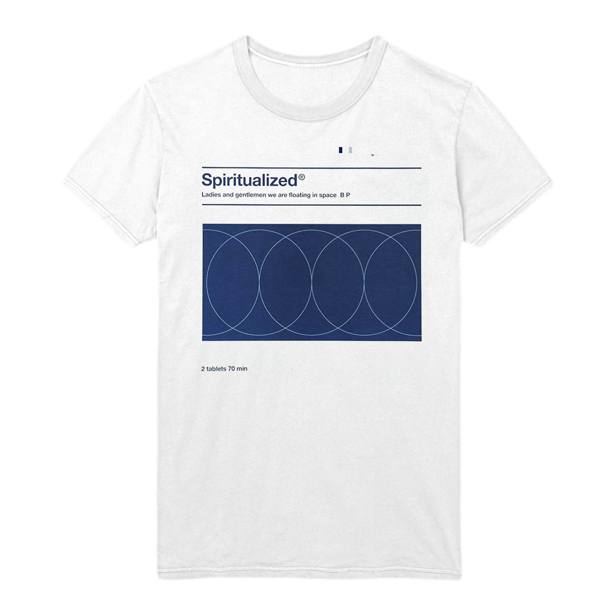 Front view of a white short-sleeve unisex T-shirt with a navy Ladies and Gentlemen print across the chest.